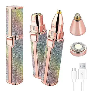 Fiyavi Portable eyebrow trimmer for women, epilator for women, facial hair remover for women,Face, Lips, Nose Hair Removal Electric Trimmer with Light (Rainbow) (GOLD TRIMMER)