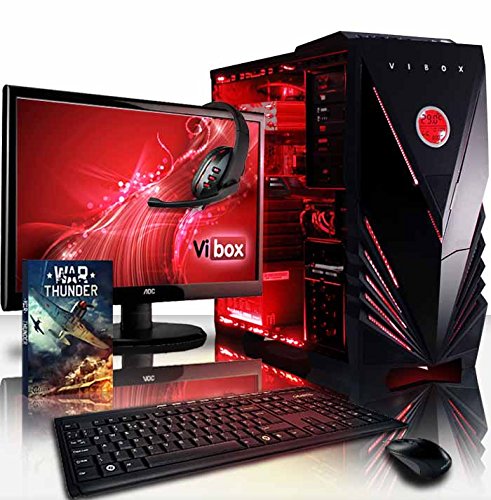 VIBOX Panoramic Komplett-PC Paket 9 Gaming PC - 3,5GHz Intel i5 Quad Core CPU, GT 710 GPU, preiswerte, Desktop Gamer Computer mit Spielgutschein, 22" HD Monitor, Tastatur & Mouse Set (DE QWERTZ), Rot Innenbeleuchtung, lebenslange Garantie* (3,0GHz (3,5GHz Turbo) Superschneller Intel i5 7400 Kabylake Quad 4-Core Prozessor CPU, Nvidia GeForce GT 710 1GB Grafikkarte GPU, 8GB DDR4 2133Mhz RAM, 2TB Festplatte, Raijintek CPU Kühler, 400W 85+ Netzteil, Vibox rotes Gehäuse, Ohne Windows Betriebssystem)