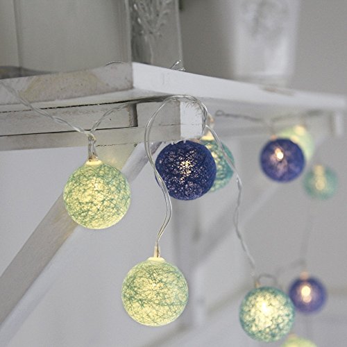 LED Lichterkette ‚Cotton Balls‘ 10 Lichter mit Batteriebetrieb & Timer , Auswahl:blau - 2