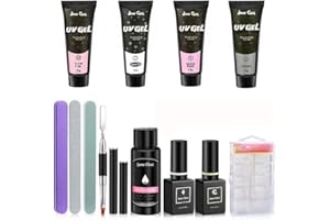 JANE CHOI Kit Gel Di Prolunga Per Unghie Gel,4 Colori Kit Gel Di Estensione Per Unghie(Bianco,Rosa Nudo,Trasparente,Nudo Trasparente),Con Unghie Lima+Pennello+Top&Base Coat,Nail Gel Kit Principianti