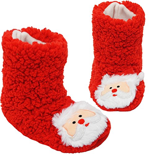 Preisvergleich Produktbild alles-meine.de GmbH Hausschuhe / Hüttenschuhe / Pantoffel - lustiger Weihnachtsmann - Größe 33 - 34 __ schön warm & super weich __ Plüschhausschuh / für Kinder & Erwachsene ..