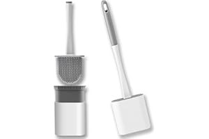 HJHY Revolutionary Silicone Toilet Brush with Quick Drying Holder, Deep Cleaner Bathroom Toilet Brush with No Scratches (WHITE)