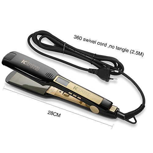 KIPOZI Profi Glätteisen Haarglätter Ionen Technologie mit extra breiten Platten und digitalem LCD-Display Dual-Spannung schnelles Haarstyling (100-240V,Schwarz) - 6