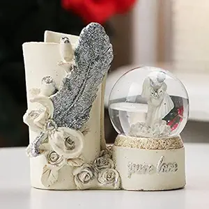 FlowerAura Decorative Printed Pure Love Showpiece Couple White Snowglobe Figurine with LED Valentines Gift for Girlfriend, Boyfriend, Husband/Wife
