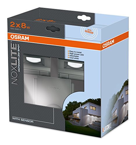 OSRAM LED-Spot /Noxlite / Außenlampe / Außenstrahler 60° schwenkbar und 70 ° kippbar /Bewegungsmelder / Dämmerungssensor / anthrazit / kaltweiß – 6000K / duo - 3