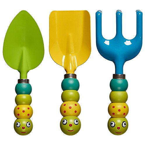 Prextex Kinder 3PC Garten Werkzeug Set enthält 3 Gartengeräte mit niedlichen Käfern als Werkzeug Griffe