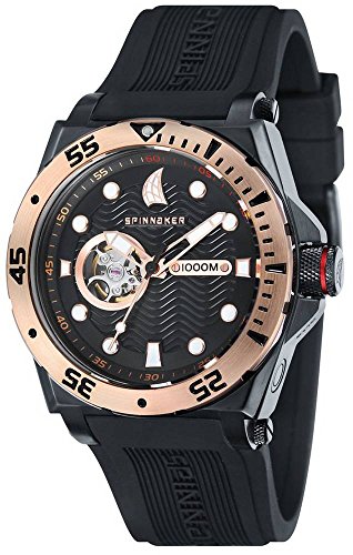 Spinnaker Overboard 1000m Helium Release Water Resistant Diver Men's Automatic Watch with Black Dial Display on Black Silicon Strap SP-5023-08