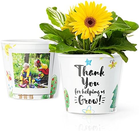 Facepot Thank You Teacher Gifts - For Nursery - Flower Pot (16cm) with a frame for two photos (10x15 cm) | Thank You for Helping Us Grow