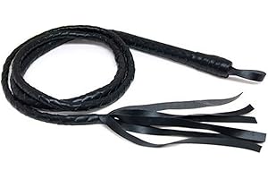 Acan Tradineur - Látigo de cuero con flecos para adulto, accesorio para disfraz de domador, gatita sexy, carnaval, Halloween, cosplay, fiestas (Negro - 200 cm)