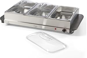 Quest 16510 Large Buffet Server and Warming Tray / 3 x 2.4L Trays / 300W / Rapid Heating/Adjustable Thermostat/Lids Included