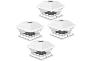Y HOMEWARE Yorkshire Homeware 4 Pcs Solar LED Post Lights Outdoor Garden Solar Powered Deck Cap Square,Patio, Fence Post Lights White