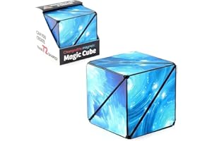 Transforming Magic Cube Fidget Box - Morphs into 72 Unique Geometric Cube - Magnetic Infinity Cube Brain Game for Kids & Adults. (Sky Blue) - BBargain Basket.