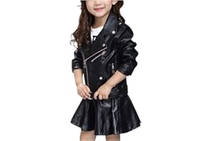 YWLINK Chaqueta De Cuero NiñA Color SóLido Chaqueta De Moto Abrigo con Cremallera Hebilla De CinturóN Abrigo Corto Casual De Moda Regalo De Fiesta De CumpleañOs Navidad Disfraz De NiñA De 3-13 AñOs