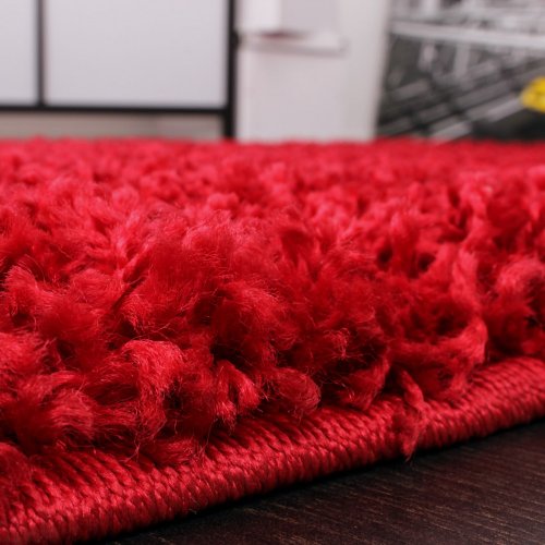 Bettumrandung Läufer Shaggy Hochflor Langflor Teppich in Rot Läuferset 3Tlg., Grösse:2mal 70×140 1mal 70×250 - 2