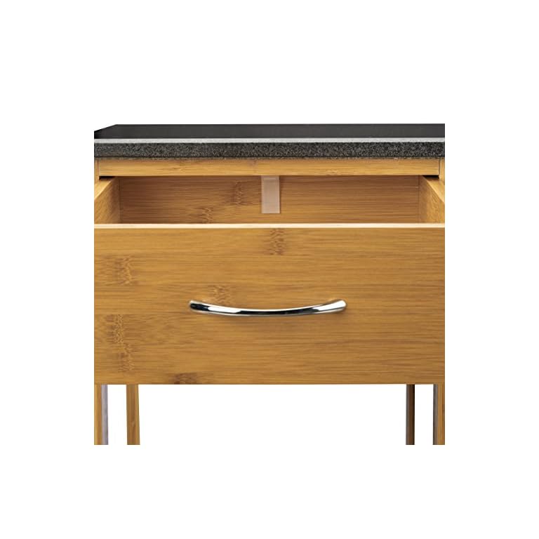 Relaxdays Küchenwagen Bambus ALFRED S mit schwarzer Marmorplatte HBT