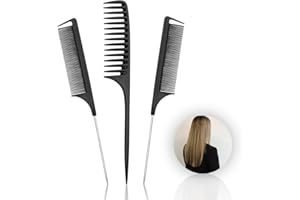 HY DOT 3pk Tail Combs Set - Wide Tooth Rat Tail Hair Comb 2pc Fine Tooth Pin Tail Combs with Metal Tail Parting Comb Sectioning Foiling Braiding for Hair Professionals