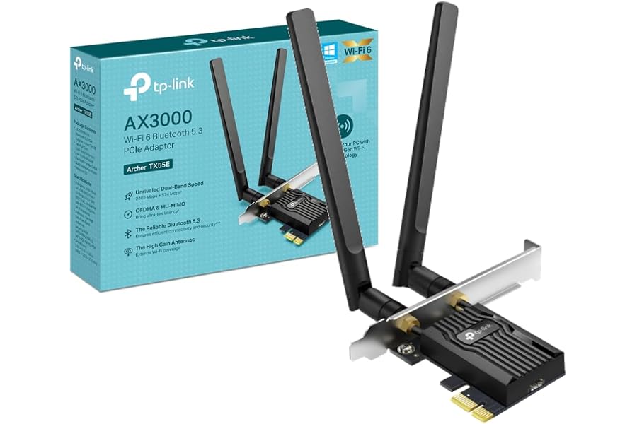 TP-Link Archer TX55E Tarjeta de Red PCLe AX3000, Wi-Fi 6 con Bluetooth 5.2, 2X Antenas Multidireccionales, Intel WiFi 6, Disi