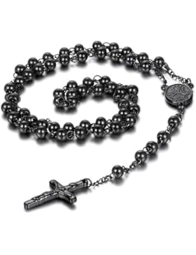 cupimatch Edelstahl Vintage Religiösen Jesus Christus Kruzifix Kreuz Cham Anhänger Link Bead Kette Halskette schwarz