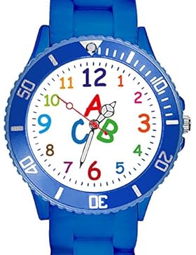 [Gesponsert]Taffstyle Kinder Armbanduhr Silikon Sportuhr Bunte Sport Uhr Kinderuhr Lernuhr Zahlen ABC Motiv Analog