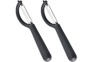 peiqiup Universal Peeler (2 Pcs), 2pcs Stainless Steel P Shape Peeler, Vegetable Peeler with Non-Slip Handle, Stainless Steel Blade, for Vegetable Fruit Carrots, Black