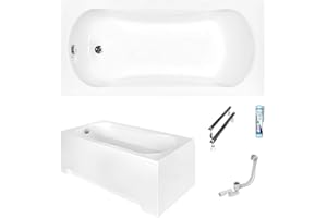 ECOLAM Baignoire rectangle Aria 140x70 cm | tablier en acrylique | pieds siphon + silicone | Baignoire acrylique blanc | set complet baignoire rectangulaire