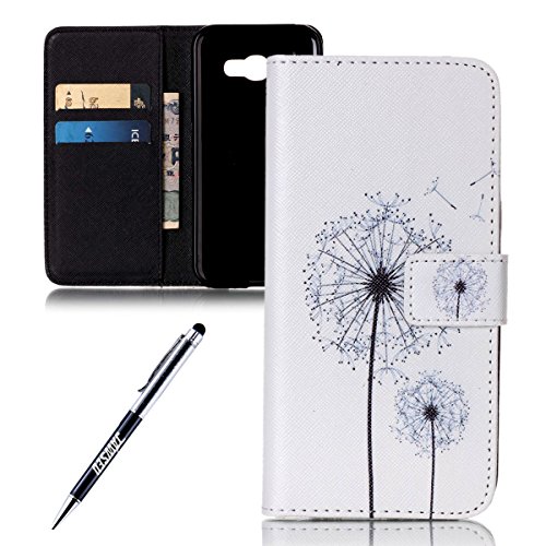 Galaxy A5 2017 Hülle,Samsung Galaxy A5 2017 Handyhülle Brieftasche,Niedlich Weiß Löwenzahn Muster Leder Schutzhülle Case Etui im Bookstyle Weiche Inner Magnetverschluss Protektiv Flip Hülle Tasche Wallet Telefon-Kasten Case Cover mit[Ständerfunktion] und [Kartenfächer]für Samsung Galaxy A5 2017+1xSchwarz Glitzer Bling Eingabestift-Weiß Löwenzahn