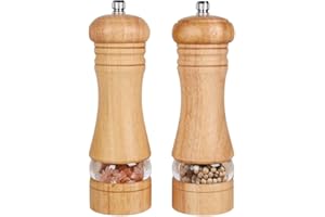 Manual Wooden Salt and Pepper Grinder, Adjustable Ceramic Core Hand Shaker Salt Grinders, Haomacro Pepper Mill Spice Shaker for Professional and Home Kitchen Use, 6.5inch in Height, 2 Pack