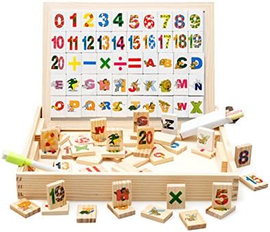 Wood Collection ABC / 123 Wooden Blocks with Tray and Drawing Pad - 104 Pcs Ultimate Alphabet and Number Block Set Educational Toys - Perfect Christmas Gift for Your Kids
