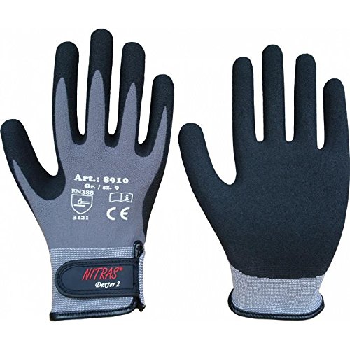 DEXTER 2 Mechanikerhandschuhe aus speziellem grauen Stretch-Gewebe, schwarze Latexschaum-Beschichtun Größe 8 (M) Damen Standard