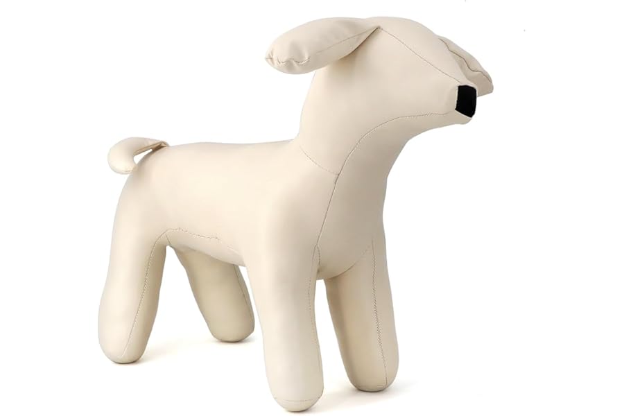 pawstrip Dog Mannequin PU Pet Clothing Display Stand Cute Dog Hangers for Clothes Store Leather Pet Sewing Mannequin Durable Puppy Standing Model (White, M)