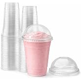 Sabco, 50 PCS 12 OZ PLASTIC CUPS WITH LIDS - Clear cup great for frappe smoothies, smoothie juice, boba cup and straw, slushy