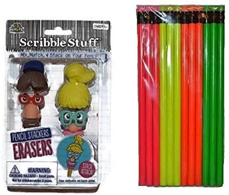 Scribble Stuff Pencil Stackers Erasers Mix, Match, & Stack on Your Pencil with 12 Colorful Pencils STACK ATTACK! by Scribble Stuff