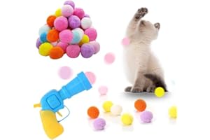 RILYSUN 20 pezzi Giocattoli di lanciatore di palline per gatti Interattivi Giocattoli per Gatti Palline Pompon con 1 lanciatore e 20 Palle pompon morbide colorate giocattolo divertente per animali domestici