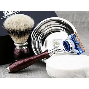 Haryali London 5Pc Mens Shaving Kit Safety Razor, Silver Tip Badger Hair Brush, Soap, Bowl and Alum Set For Men - Image 2