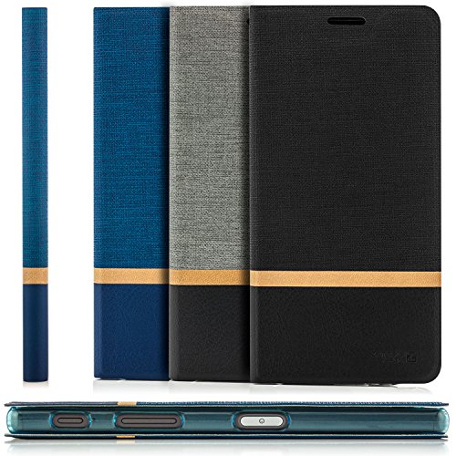 Zanasta Designs Funda Sony Xperia Z5 Compact Cubierta Carcasa Flip Case Tapa Delantera con Billetera para Tarjetas Protectora de Alta Calidad  Cierre Abatible Gris