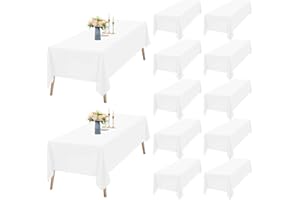 TERUNTRUE Biały obrus, 12 sztuk, 153 x 320 cm, biały obrus, prostokątny, poliester, obrus na stół o długości 2,4 m, nadaje się do prania, na wesele, przyjęcie, restaurację, stół bankietowy, 12 szt