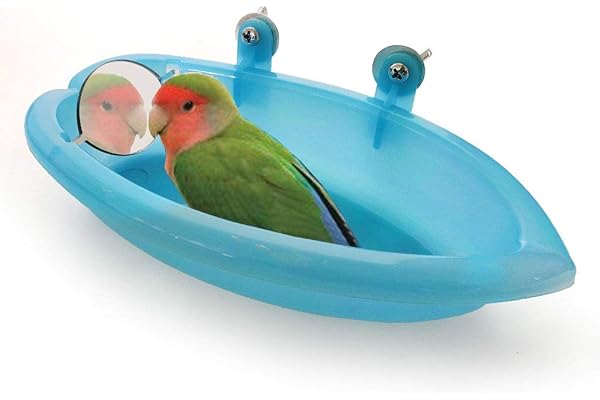 Baignoire Perroquet,Baignoire pour Perroquet avec Miroir pour Animal Domestique Accessoires de Cage pour Oiseau Miroir de Bain Boîte de Douche Cage à Oiseaux Petit Oiseau Cage à Oiseaux Jouets