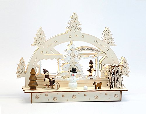 Preisvergleich Produktbild Lichterbogen "Weihnachtsmarkt" mit LED Beleuchtung für Batteriebetrieb 31×8,7×23cm NEU Schwibbogen Fensterbild