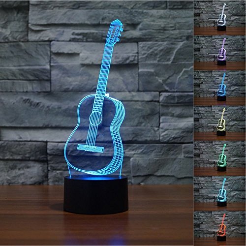 Lámpara 3D, VSOAIR Luces de Noche 3D LED USB Touch con 7 Luces de Escritorio de Iluminación óptica de Color para la Decoración de la Habitación de Los Niños (Guitarra)