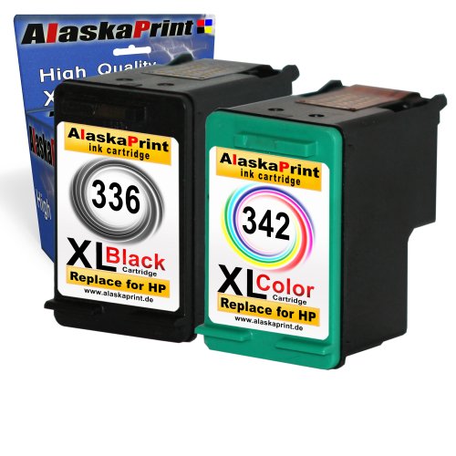 Premium 2er Set Kompatible Tintenpatronen als Ersatz für HP 336 XL + HP 342 XL für Deskjet 5440 PSC 1500 1510 1513S Photosmart 2500 C3150 C3175 C3180 C3190 C3170 Druckerpatronen (Schwarz , Farbig) 1x336-1x342-hp