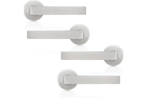 Probrico 2 Pack Door Handles On Rose,Liberty Style Door Levers with Brushed Nickel Finish,Square T-Bar Internal Door Handles for Hollway and Storage Room,No Latch Included