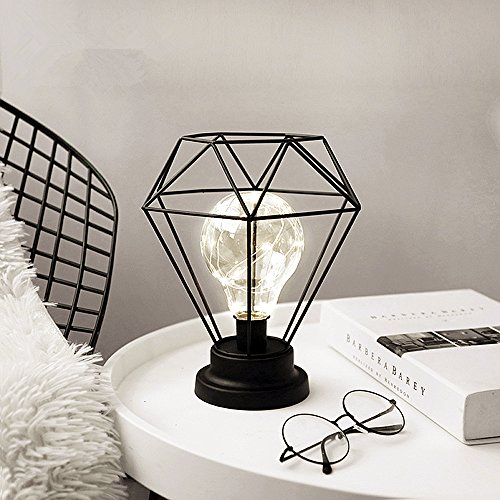 Preisvergleich Produktbild ELINKUME® Diamond Form Schreibtischlampe batteriebetriebene nordischen Stil Eisen Nachttischlampe Nachtlicht dekorative Beleuchtung für Schlafzimmer, Wohnzimmer, Bar, Hotel (Schwarz)