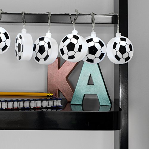 MiniSun – Schöne und batteriebetriebene Lichterkette für Kinder mit 10 LED-Lichtern und Lampenschirmen aus Kunststoff in Gestalt von schwarzen und weißen Fußbällen – Lichterkette - 3