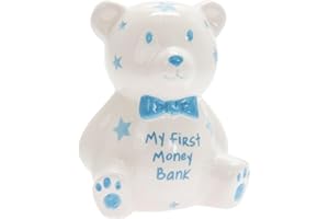 L & P Home & Gifts MY First Teddy Bank Blu, Ceramica, Bianco, Taglia Unica
