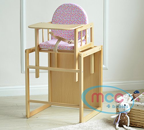 MCC Brand New Pink 3 In 1 Baby Wooden High Chair With Play Table & Harness