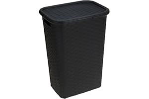 Multistore 2002 Cesto para ropa sucia de mimbre óptico 65 l, negro, cesto para ropa sucia
