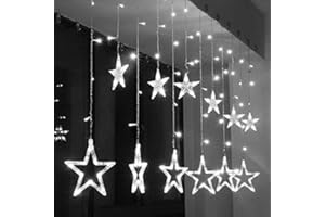 Curtain Light, EONHUAYU 12 Stars 138 LED Star Window String Lights avec 8 Modes D'éclairage à Piles pour le Décor de Noël Fête de Mariage Accueil Chambre Décors Décorations Murales (Cold White)