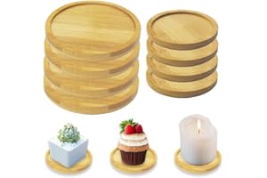 PXBSNB 8 drewnianych podstawek, 2 rozmiary, nadają się do mycia, z zabezpieczeniem przed przepełnieniem, bambusowe, okrągłe podstawki pod napoje, sukulenty, świece, dekoracja bożonarodzeniowa