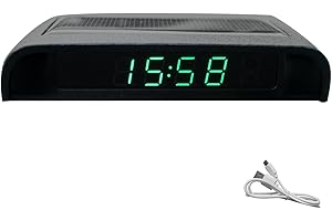 LALUKY Green Solar LCD Car Clock - 12/24 Hour Time, Date, Week, Temperature