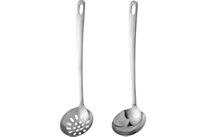ACAUTO 304 Stainless Steel Flatware Serving Utensils, Skimmer Slotted Spoon and Soup Ladle,Serving Utensil Set,[Rustproof, Heat Resistance,] Dishwasher Safe (Skimmer Slotted Spoon and Soup Ladle)